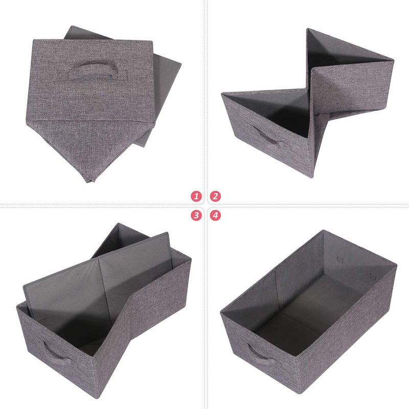 TENABORT Set of 5 Closet Organizer Bins with Handle, Fabric Foldable Storage Baskets Cloth Box Containers for Shelves Home Office Clothes Clothing, Gray, Jumbo - Image 4